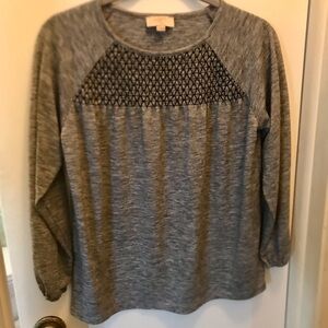 LOFT Gray Long Sleeve Top with Black Detail